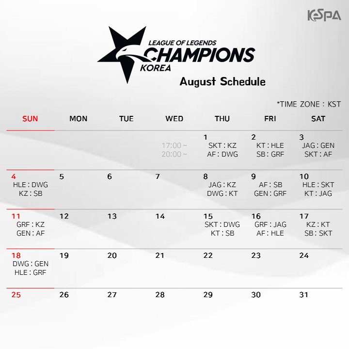 Lịch thi đấu LCK mùa hè 2019 Lịch thi đấu LCK mùa hè 2019